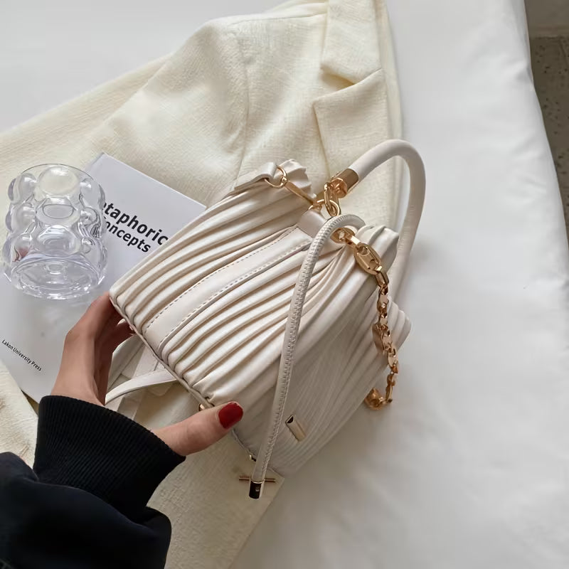 Women's Mini Bucket Bag With Chain Pendant Crossbody Strap
