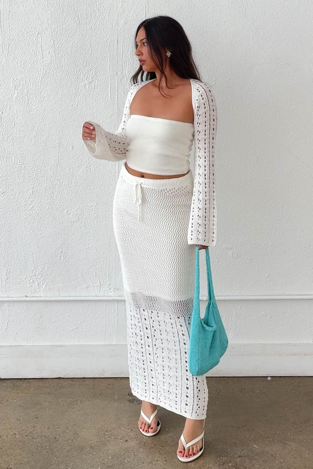 Women's Crochet Crop Top and Maxi Skirt Set S7568SET