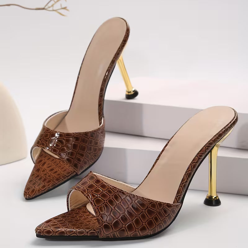 Women's Crocodile Pattern Peep Toe Stiletto Heels Banquet Shoes