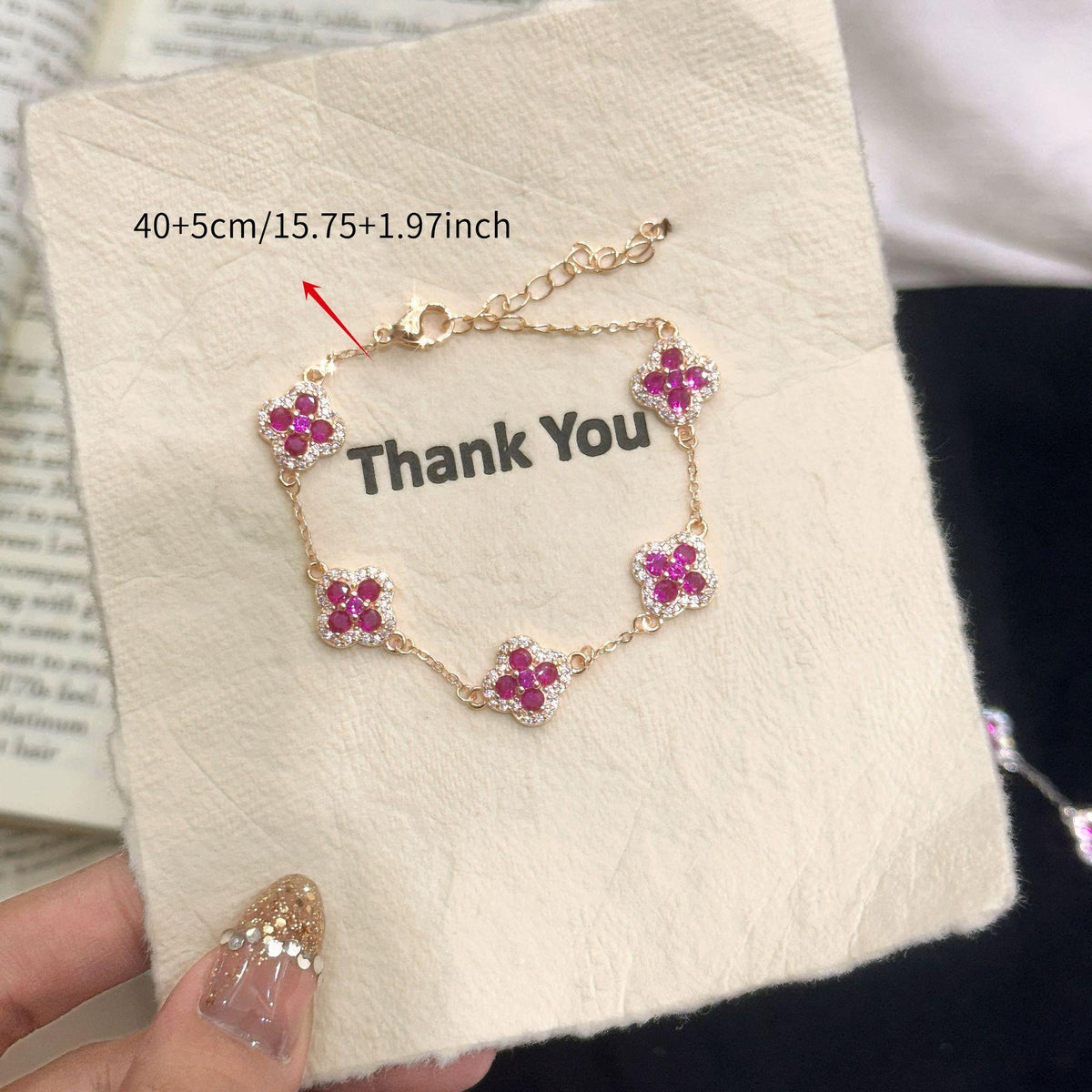 Women's Four-Leaf Clover Purple Synthetic Zirconia Flower Bracelet Jewelry