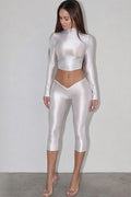 Women's Fitted Crop Top Capri Pants Set CHICJX4KSH1-7058