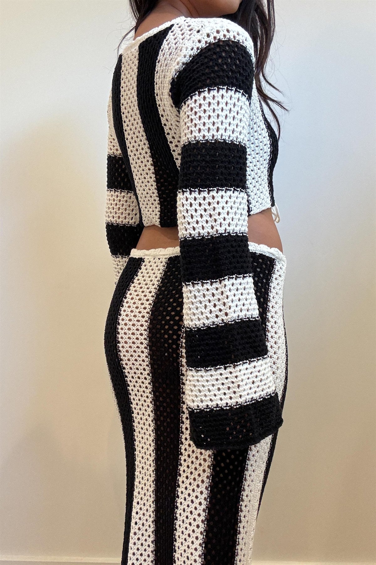 Women's Crochet Stripe Knit Top and Skirt Set S7864SET_2