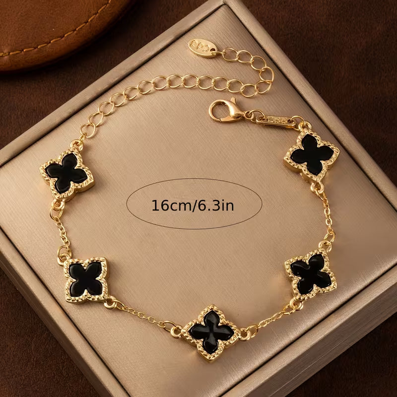 Women's Lucky Clover Pendant Golden-Tone Chain Elegant Bracelet Jewelry