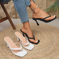 Women's Square Toe Thong Strap High Heel Mules