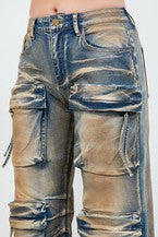 Women's Oil Stain Washed Wide Leg Jeans RJH-21187