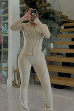 Women's Ribbed Stitch Casual Set ElYSLIMODD-484