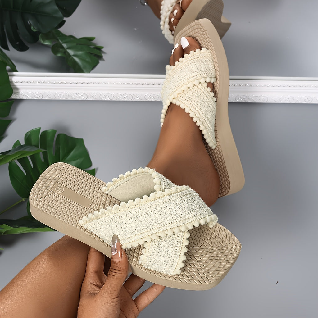 Women's Casual Beach Thick Sole Slides Tassel Sandal