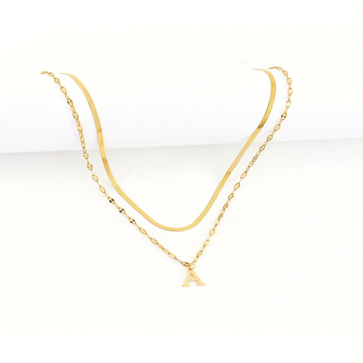 Women's Letter Pendant Necklace Layered Golden Stainless Steel