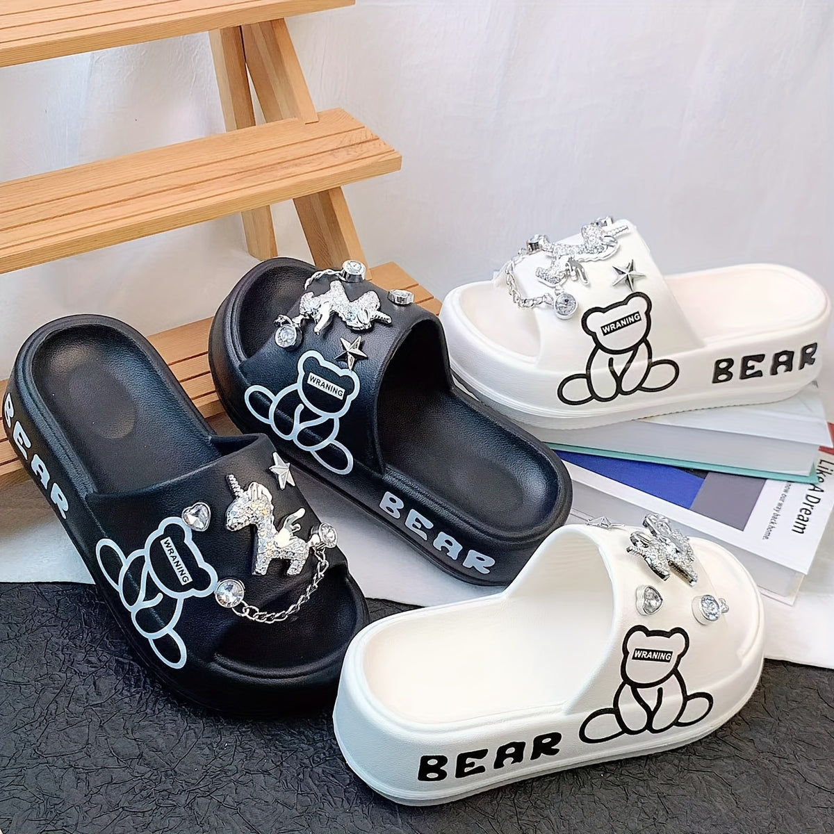 Women's Colorful Pony Slide Slippers Lightweight Casual Beach Sandals