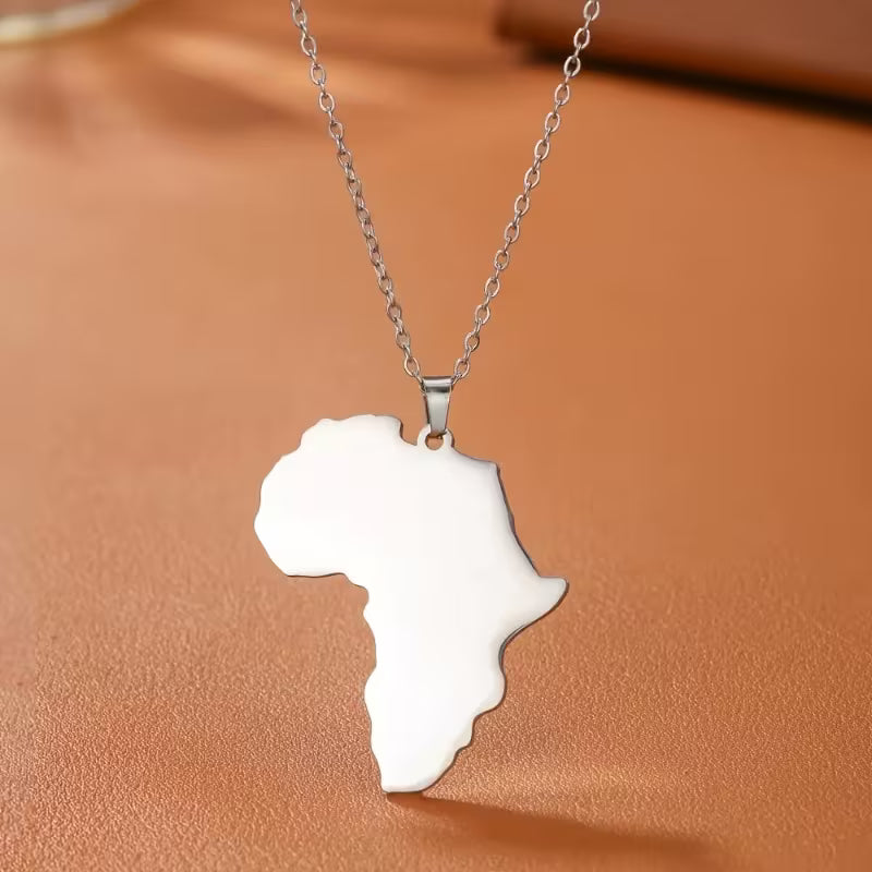 Women's 304L Stainless Steel Map Pendant Necklace 14K Gold Plated