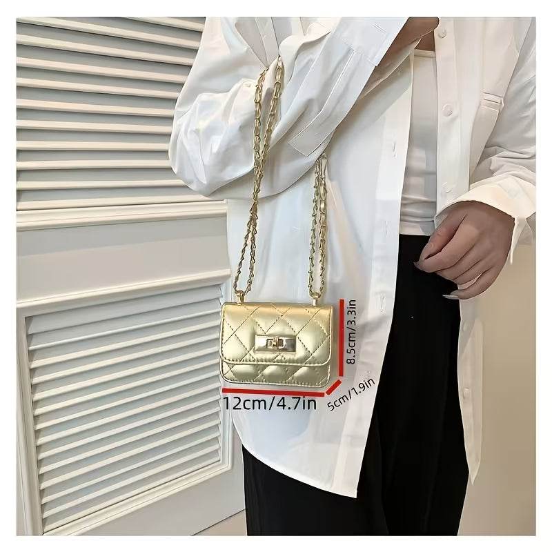 Kids' Diamond Golden Faux Leather Lock Mini Chain Crossbody Bag