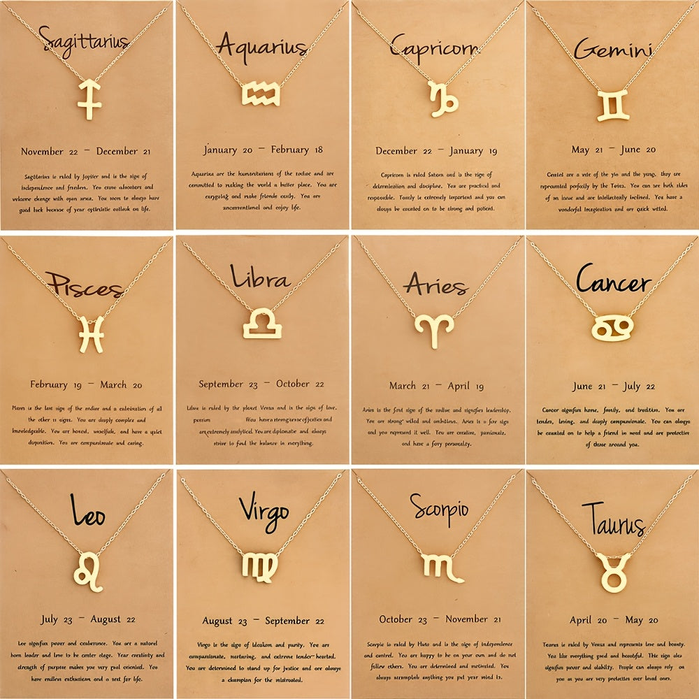 Women's Zodiac Constellation Pendant Necklace Elegant Stainless Steel Jewelry