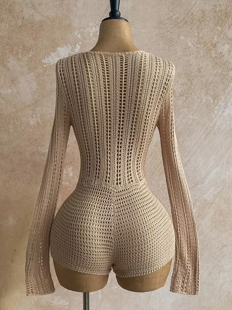 Women's Sexy V-Neck Hollow Backless Bandage Jumpsuit