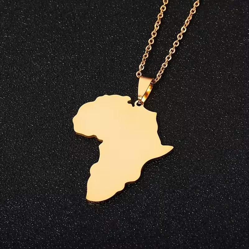 Women's 304L Stainless Steel Map Pendant Necklace 14K Gold Plated