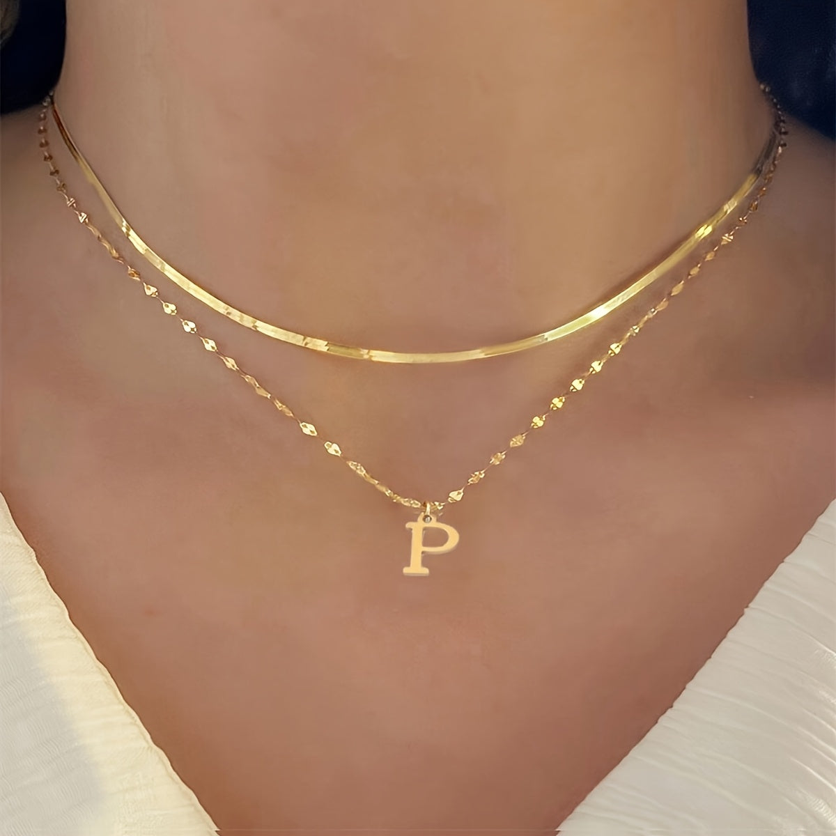 Women's Letter Pendant Necklace Layered Golden Stainless Steel