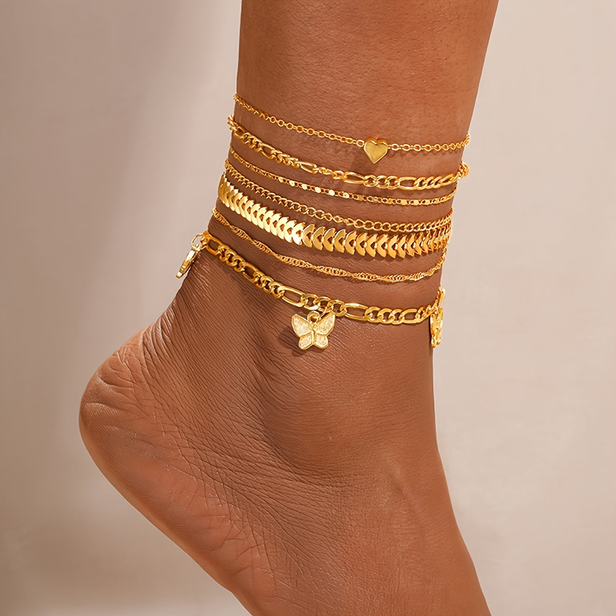 Women's Faux Pearl Butterfly Geometric 22-Piece Anklet Set Jewelry