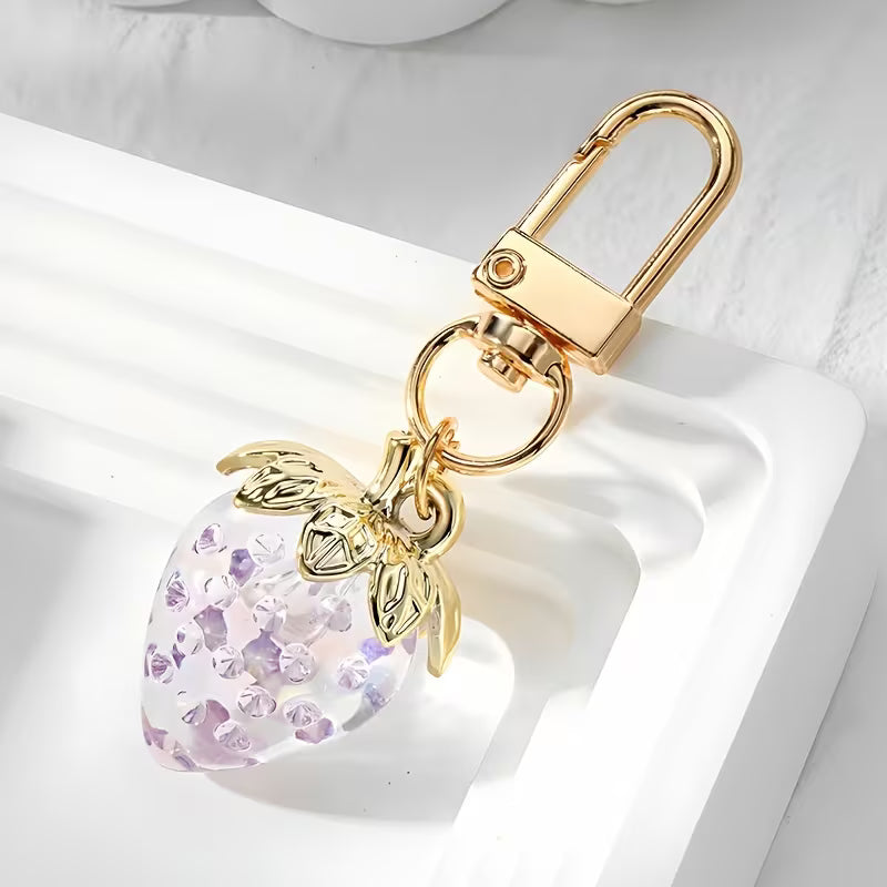 Women's Realistic Transparent Strawberry Pendant Bag Charm Keychain Jewelry