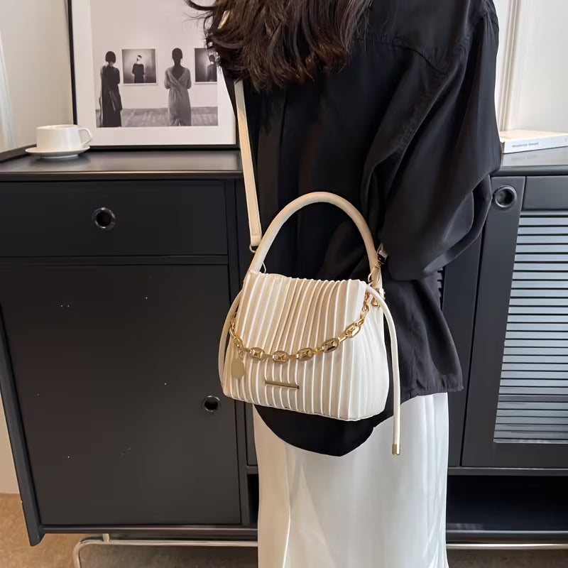 Women's Mini Bucket Bag With Chain Pendant Crossbody Strap