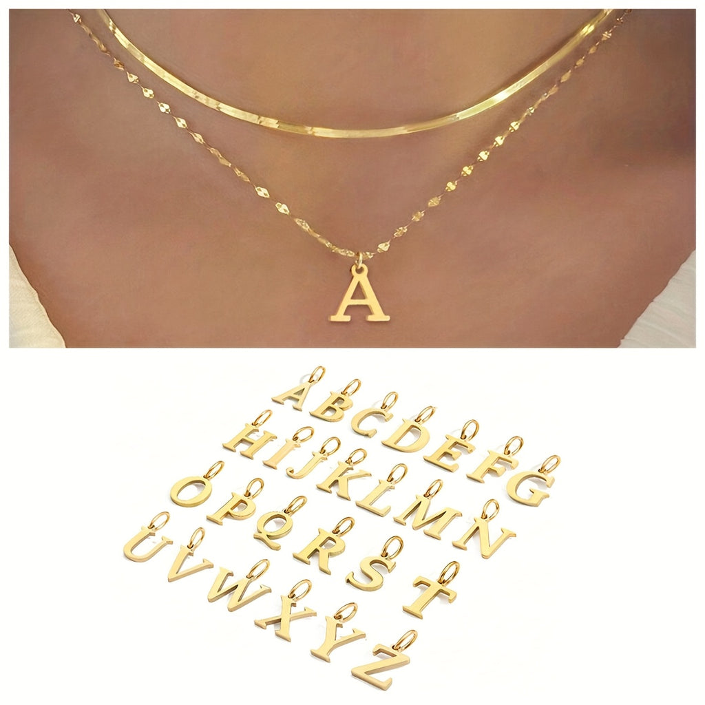 Women's Letter Pendant Necklace Layered Golden Stainless Steel