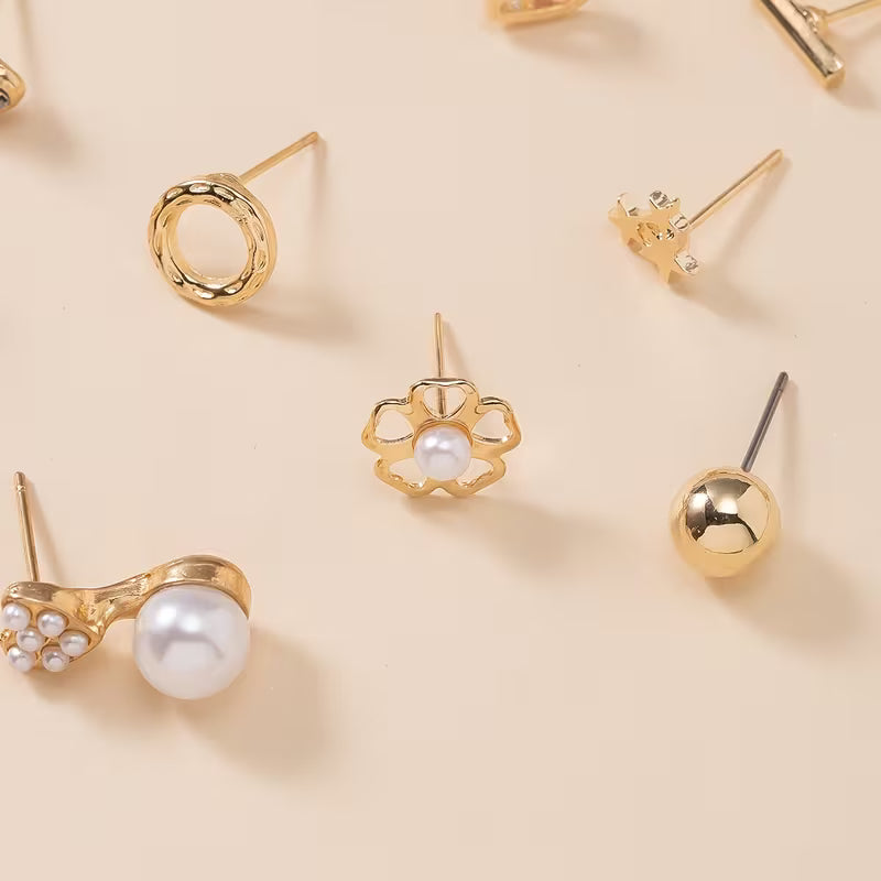 Women's Heart Bow Geometric Plated Glass 30-Pair Stud Earrings Set