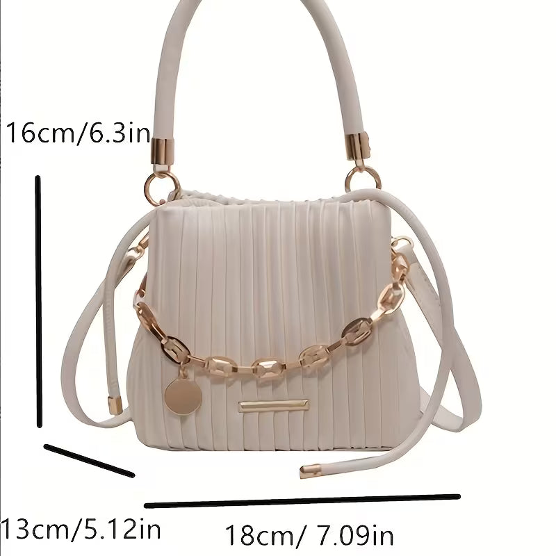 Women's Mini Bucket Bag With Chain Pendant Crossbody Strap