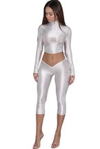 Women's Fitted Crop Top Capri Pants Set CHICJX4KSH1-7058