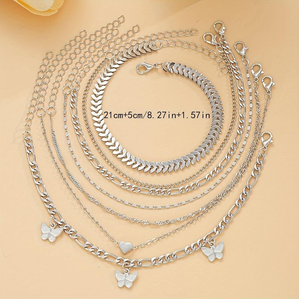 Women's Faux Pearl Butterfly Geometric 22-Piece Anklet Set Jewelry