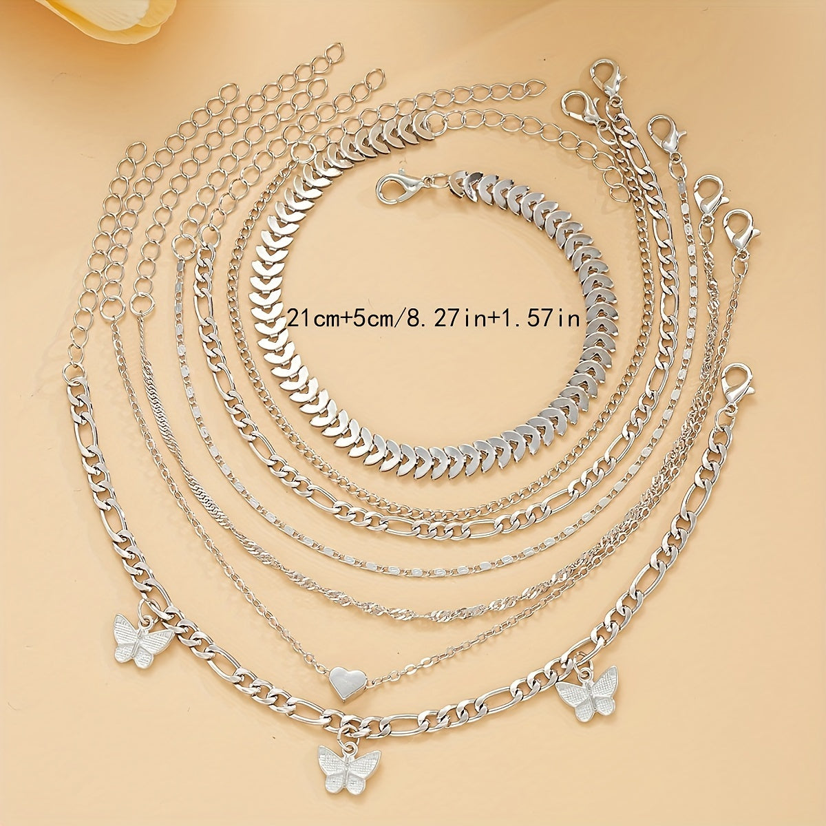 Women's Faux Pearl Butterfly Geometric 22-Piece Anklet Set Jewelry