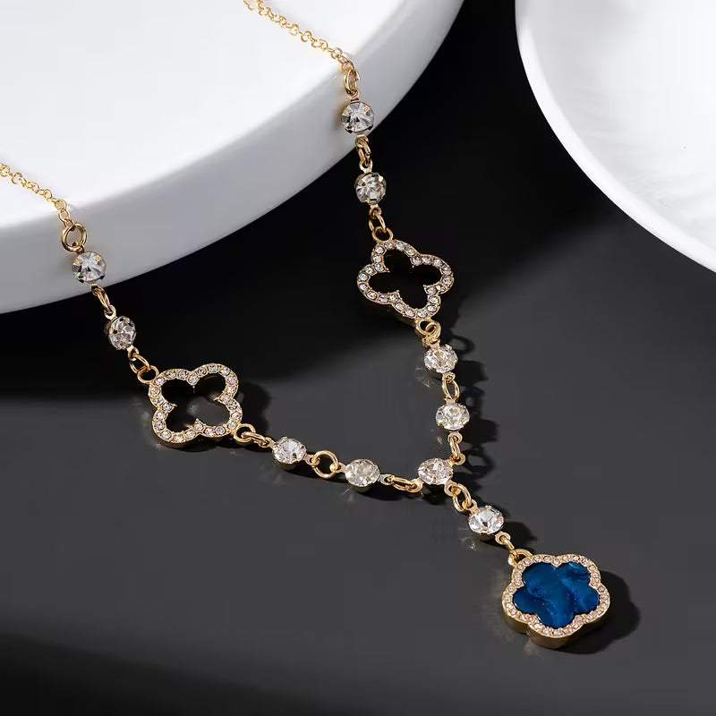Women's Hollow Four-Leaf Clover Pendant Necklace KC Gold Plated Jewelry