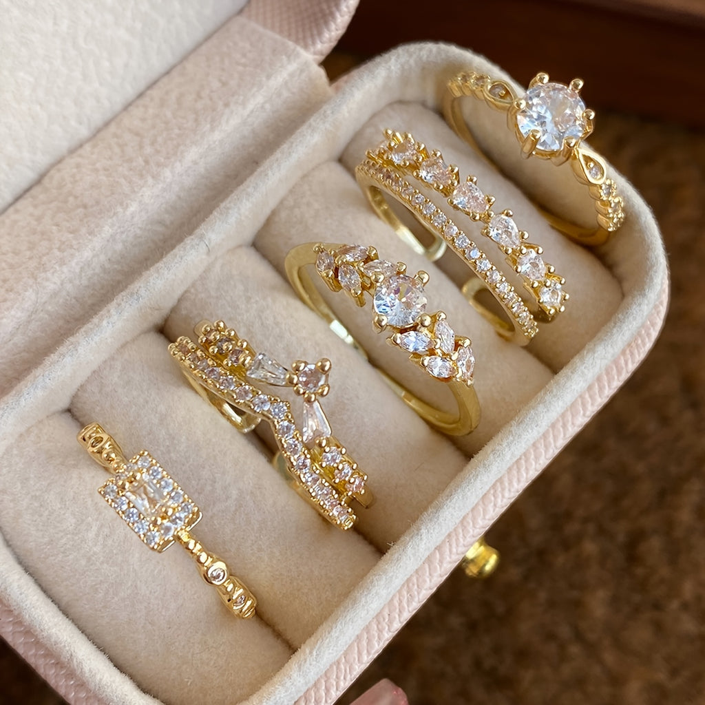 Women's Fashion Ring Set Geometric Leaf Cubic Zirconia 605531464899321