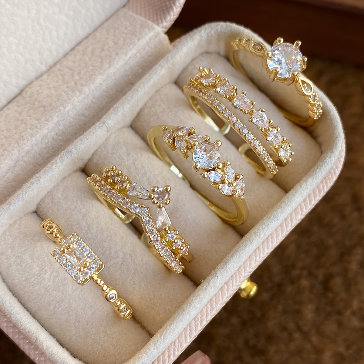Women's Fashion Ring Set Geometric Leaf Cubic Zirconia 605531464899321