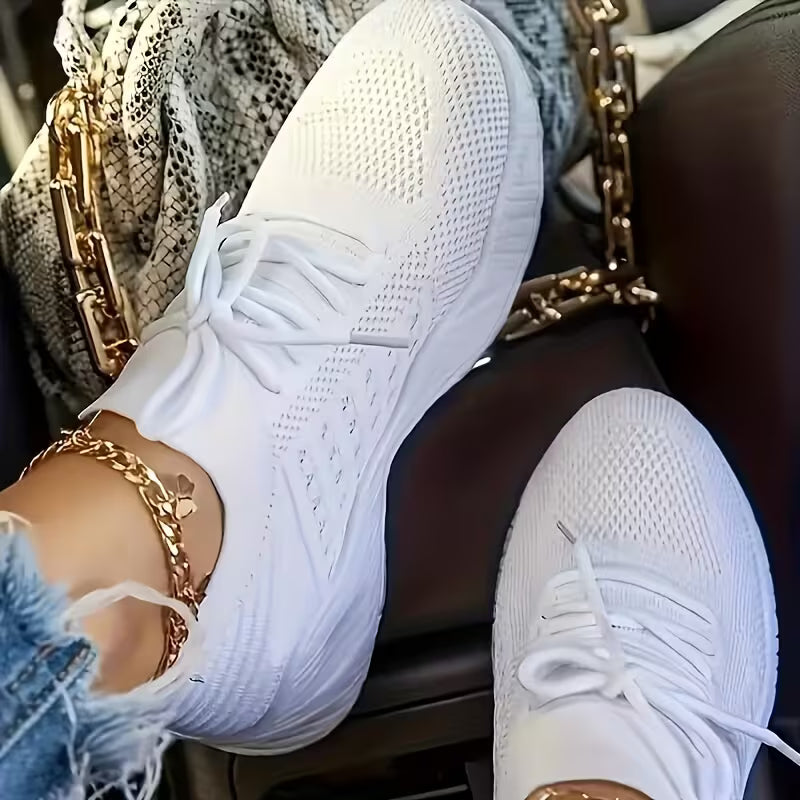 Women's Breathable Chunky Platform Sneakers Lace-Up Low-Top Casual Shoes