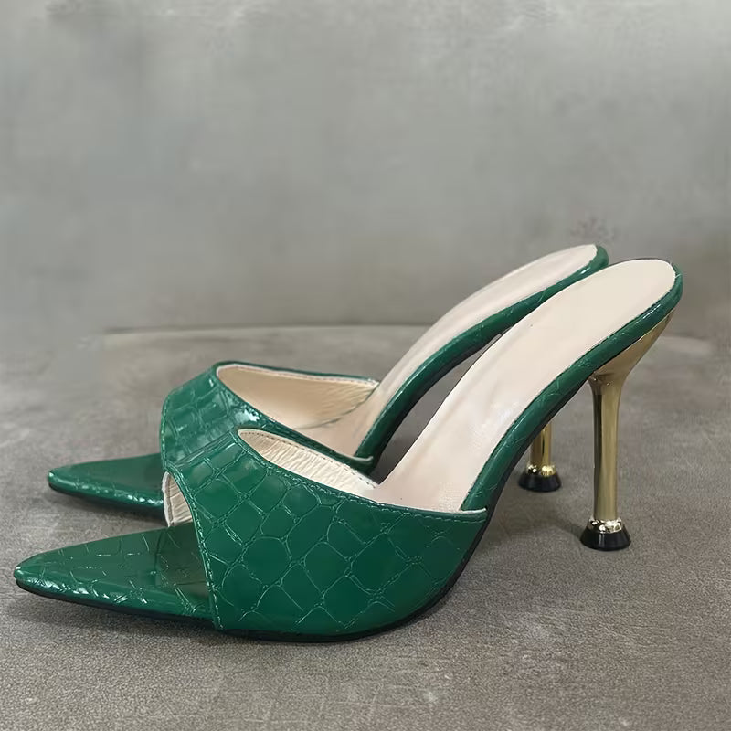 Women's Crocodile Pattern Peep Toe Stiletto Heels Banquet Shoes