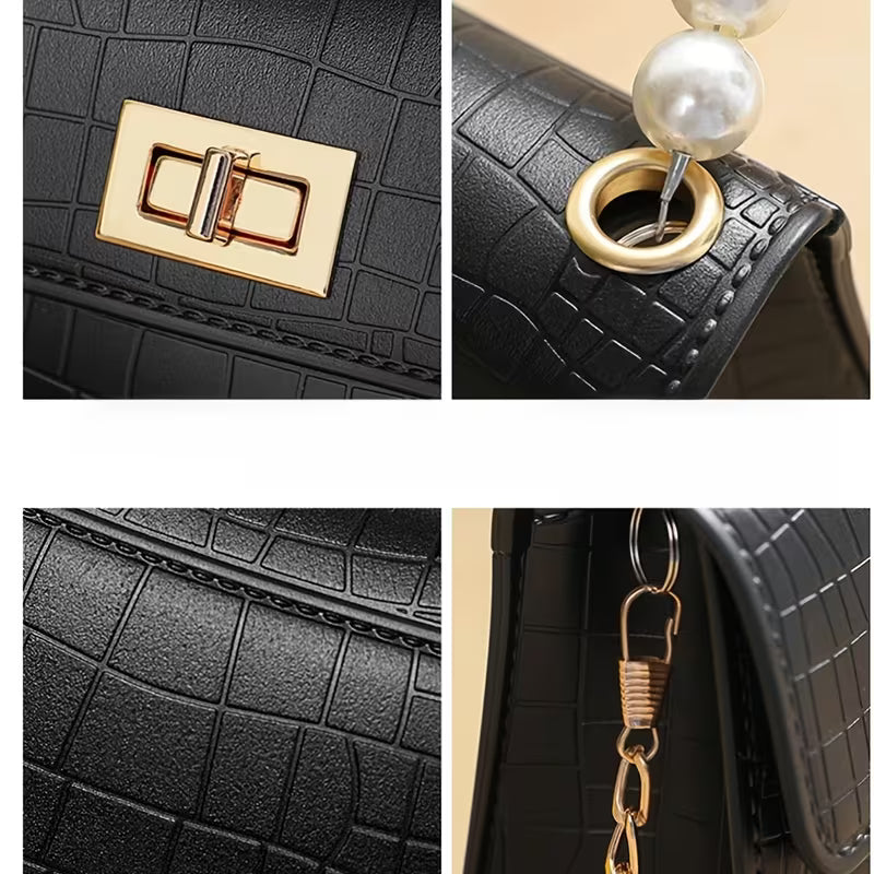 Women's Pearl Handle Small Crossbody Handbag Fashion