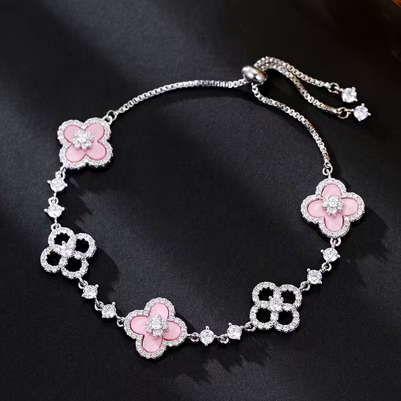 Women's Lucky Clover Charm Adjustable Rhinestone Bracelet Jewelry