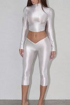 Women's Fitted Crop Top Capri Pants Set CHICJX4KSH1-7058
