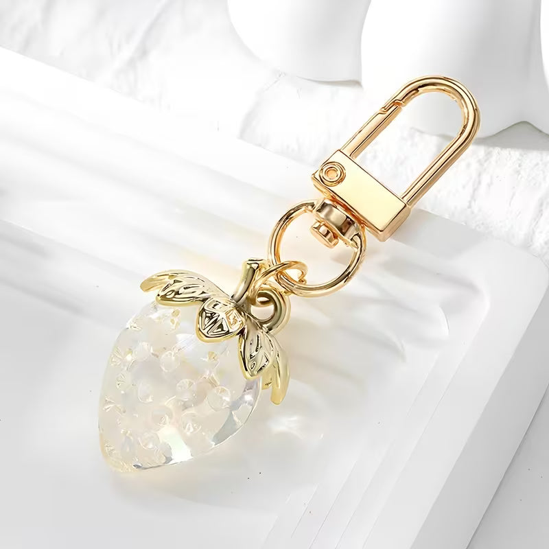 Women's Realistic Transparent Strawberry Pendant Bag Charm Keychain Jewelry