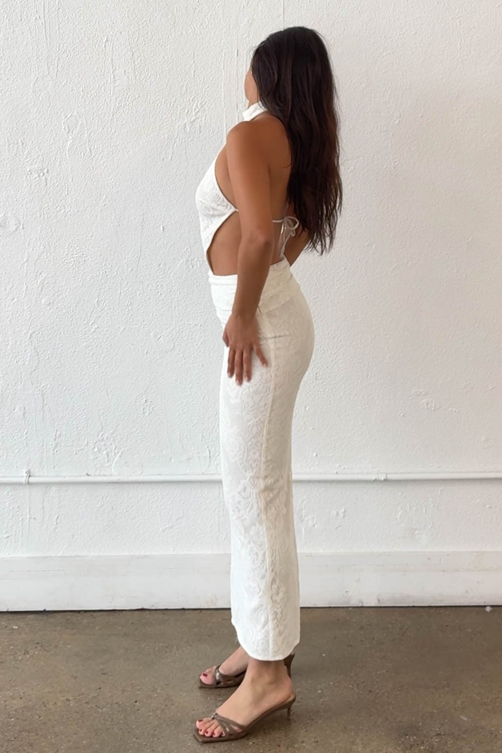 Women's Lace Halter Cutout Maxi Dress Elegant Vacation S7909D_2
