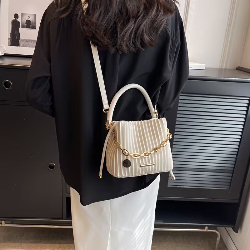 Women's Mini Bucket Bag With Chain Pendant Crossbody Strap