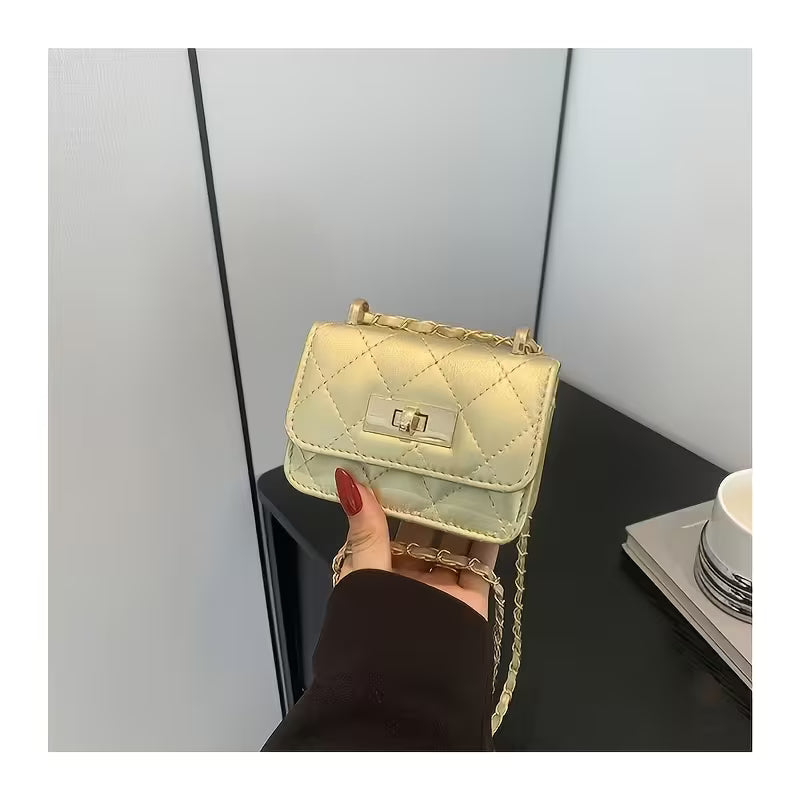 Kids' Diamond Golden Faux Leather Lock Mini Chain Crossbody Bag