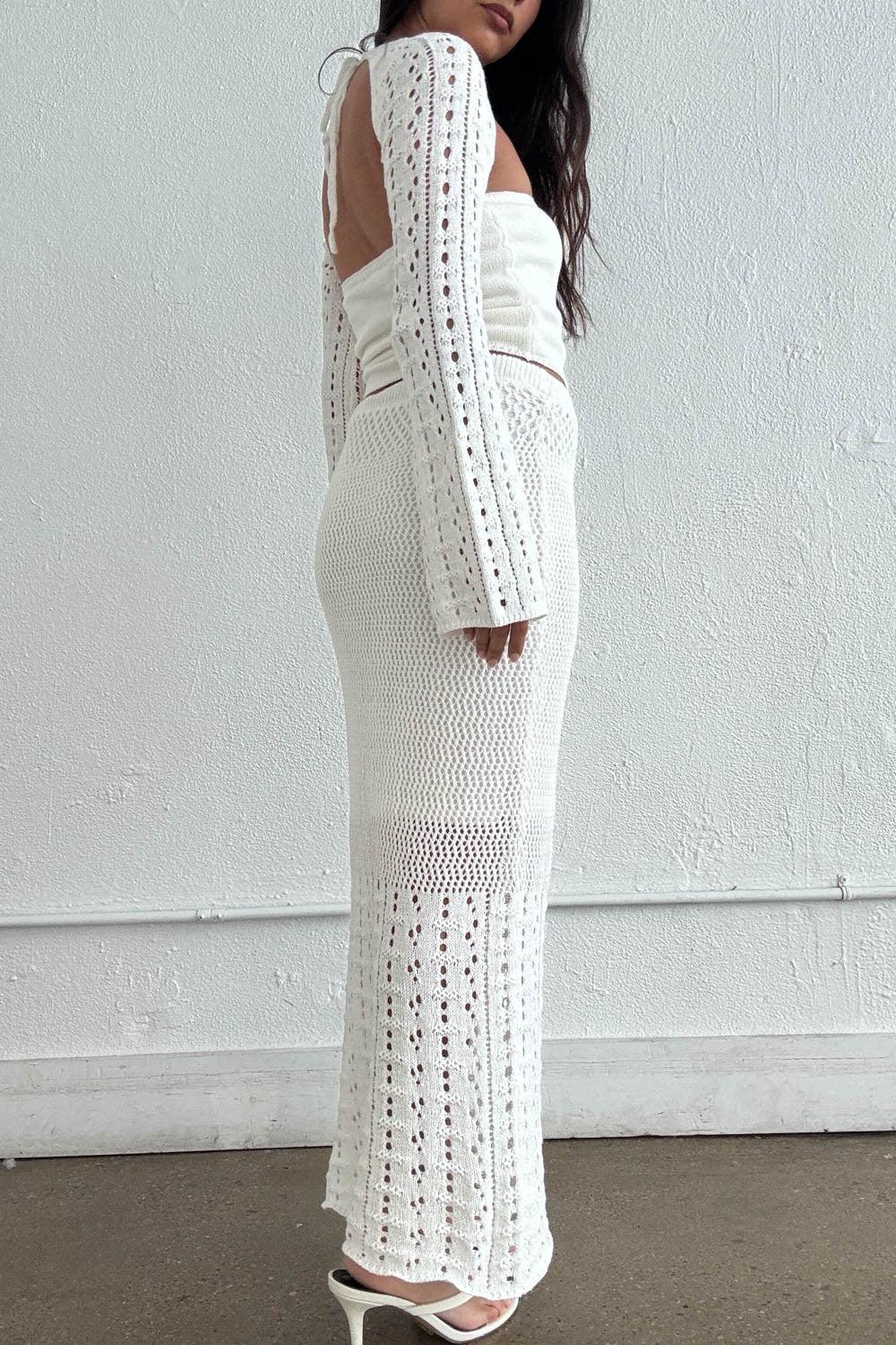 Women's Crochet Crop Top and Maxi Skirt Set S7568SET