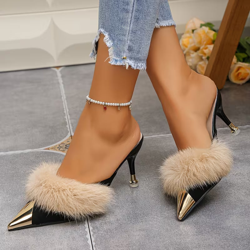 Women's Mule Shoes Closed-Toe Slippers Elegant Stiletto 606588983202018