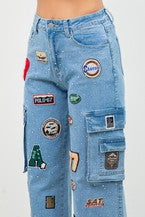 Women's Multiple Patching Wide Leg Straight Jeans RJH-11165