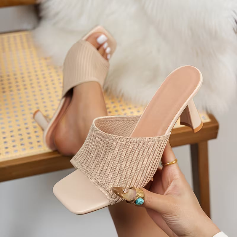 Women's Square Toe Chunky High Heel Sandals Slippers