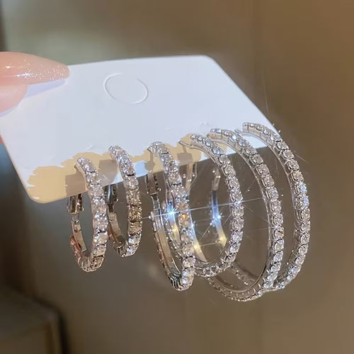 Women's C-Shaped Crystal Hoop Earrings Minimalist Jewelry Set