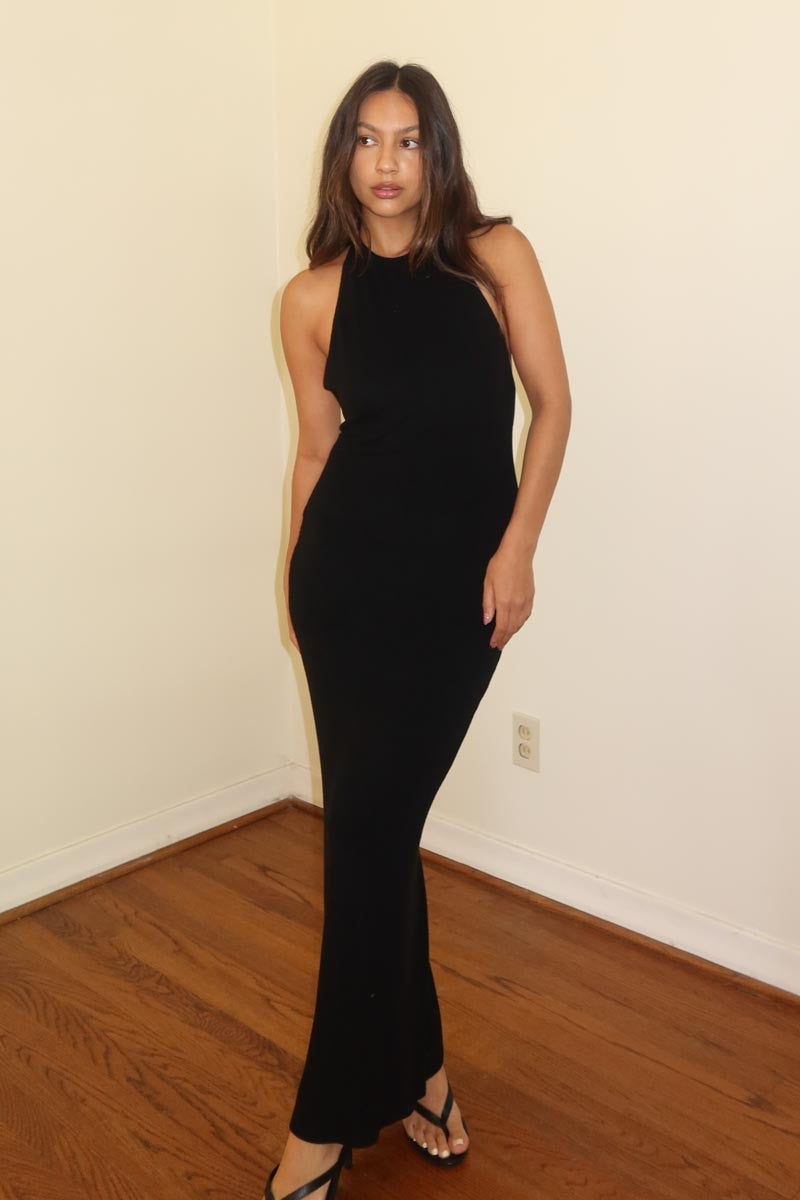 Women's Rib Full Length Halter Dress S6049D_A
