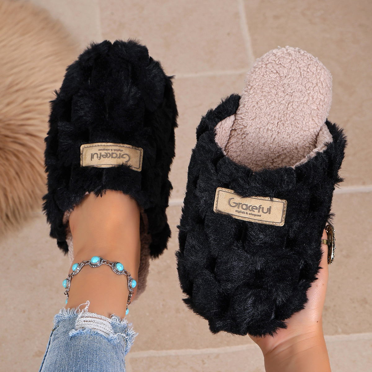Women's Plaid Slide Slipper Casual Indoor Shoes