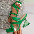 Women's Strappy Square Toe Transparent Heel Mules Elegant