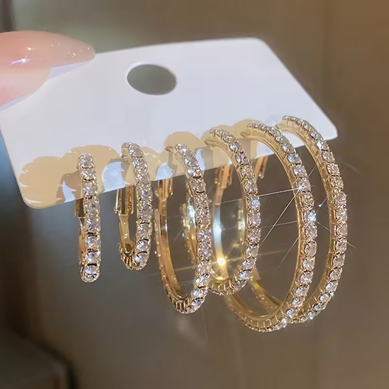 Women's C-Shaped Crystal Hoop Earrings Minimalist Jewelry Set
