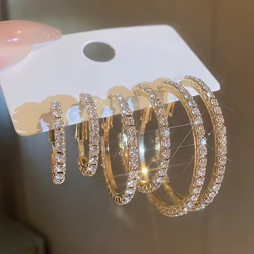 Women's C-Shaped Crystal Hoop Earrings Minimalist Jewelry Set